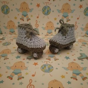 Handmade Baby Boy Blue Roller Skate Booties 0-3 Months